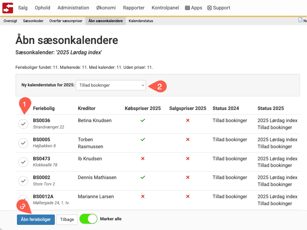 Åbn sæsonkalendere