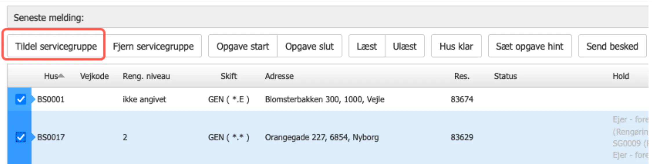 Tildel servicegruppe
