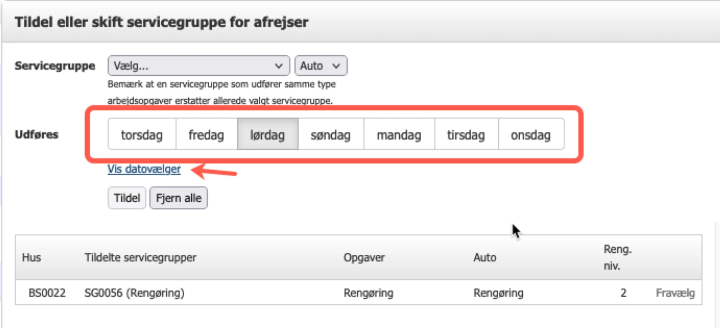 Vælg anden dato til opgaven