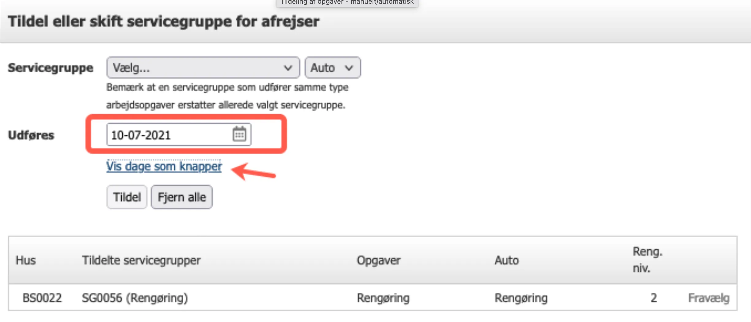 Vælg anden dato i kalenderen