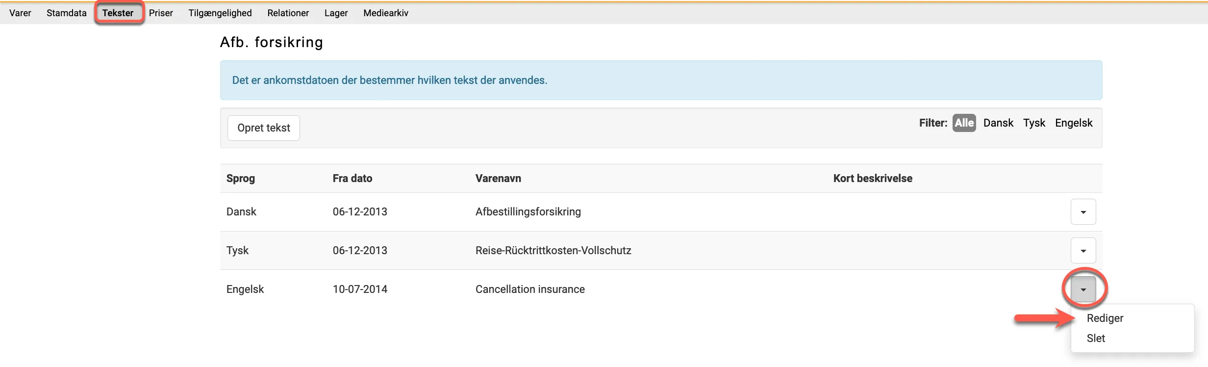 Redigér eksisterende tekst