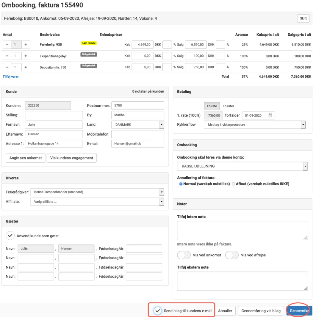 Tilret booking yderligere
