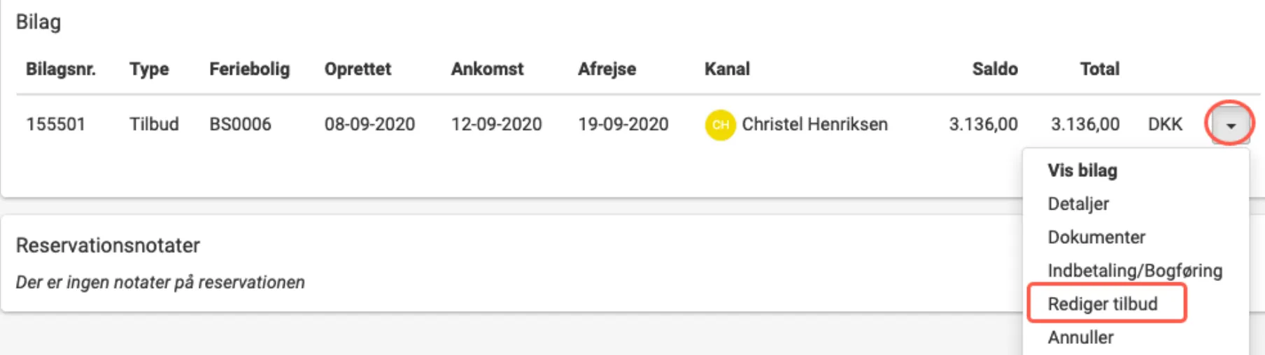 Vælg rediger tilbud