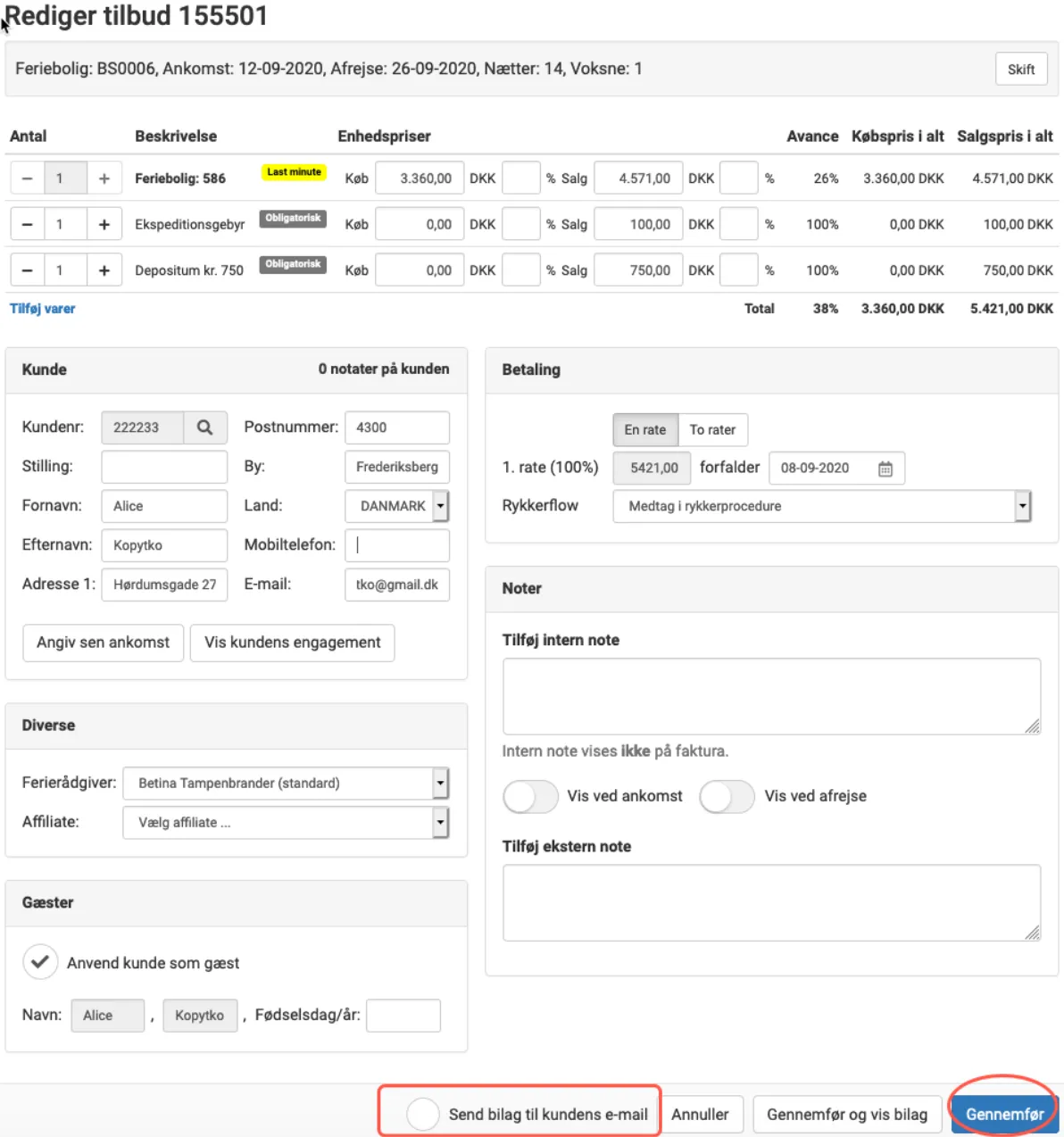 Tilret tilbuddet yderligere