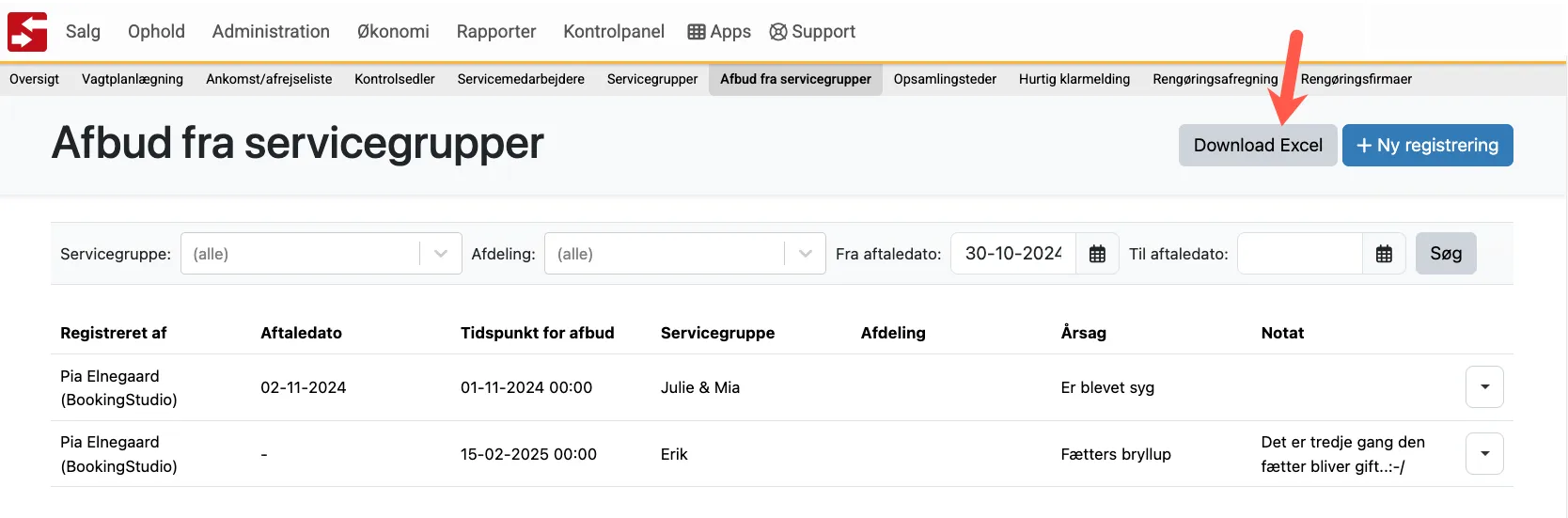 Download oversigt til Excel