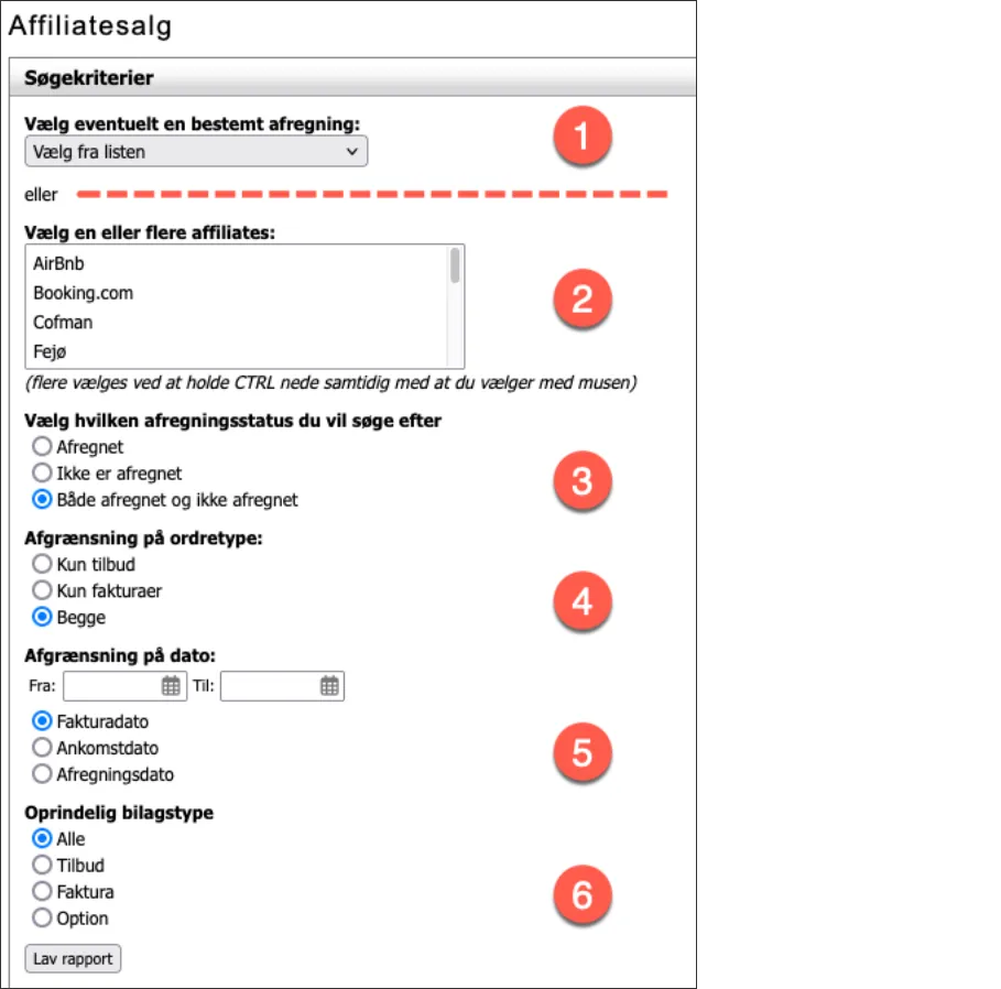 Indstillinger for Rapporten