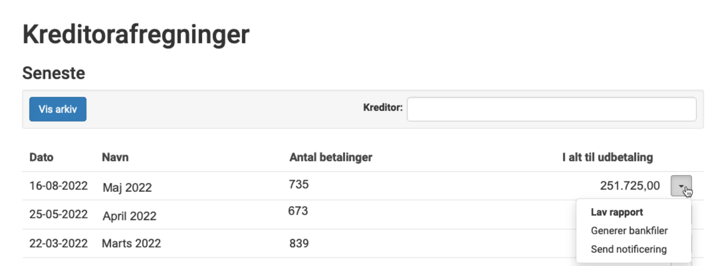 Opret afregning