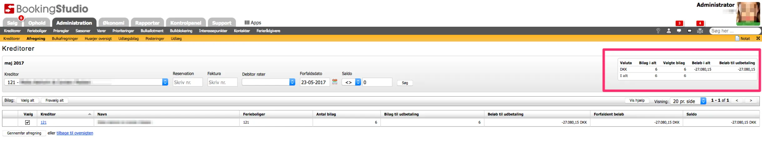 Samlet beløb til udbetaling