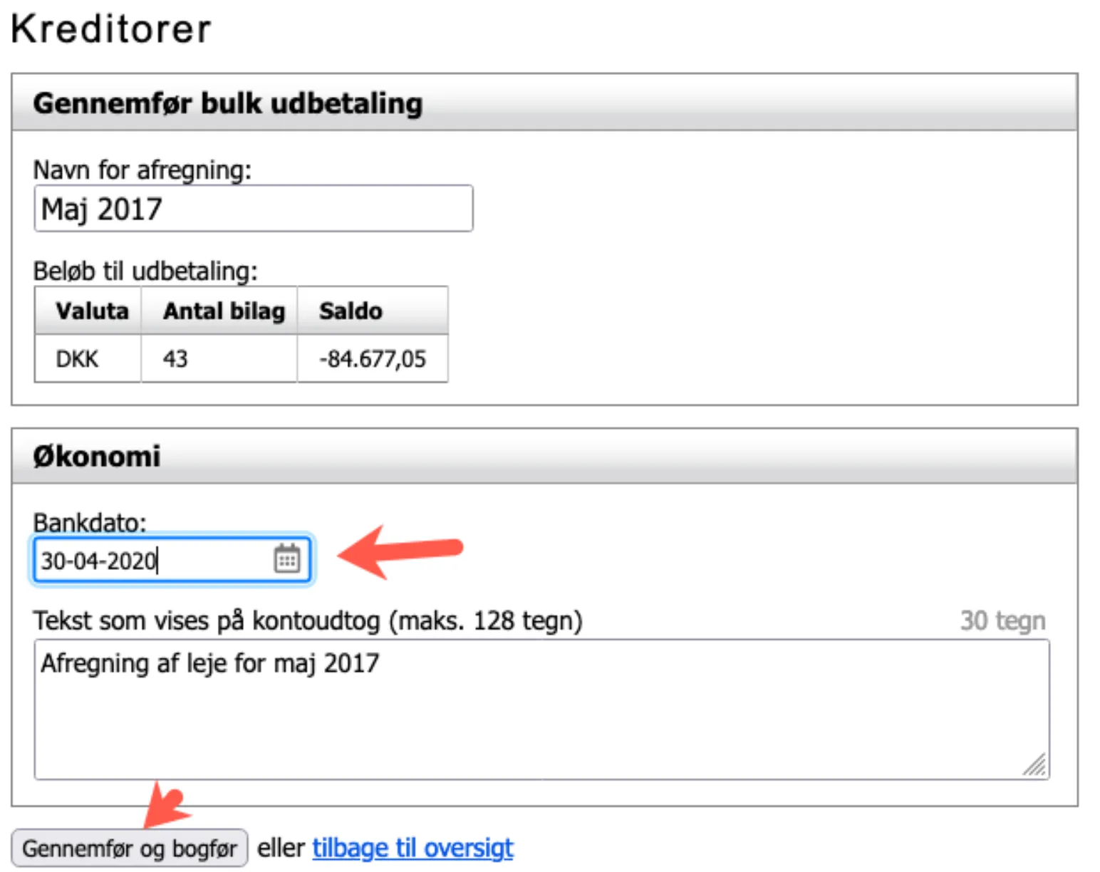 gennemfør bulk udbetaling