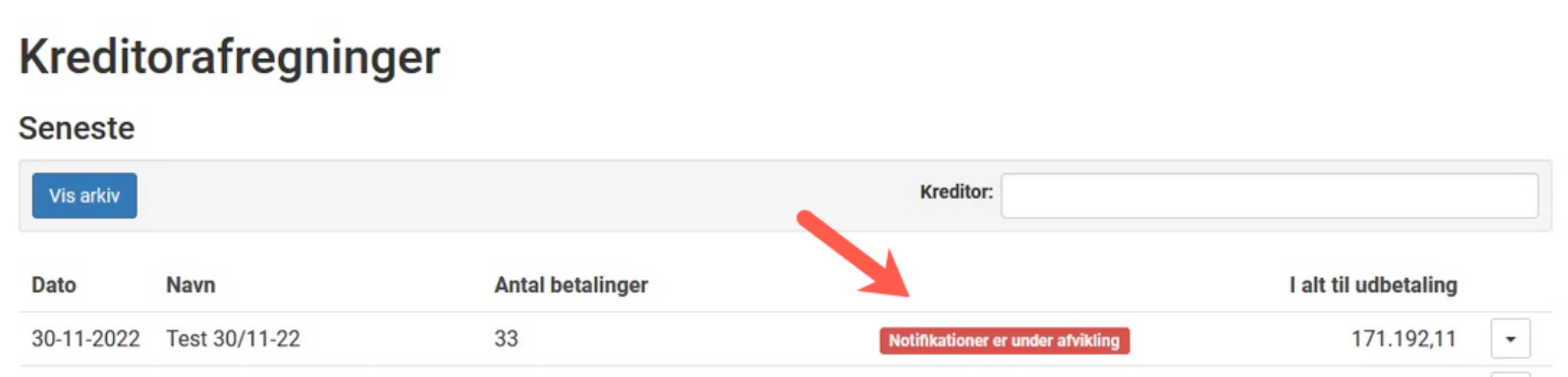 Notifikationer under afvikling