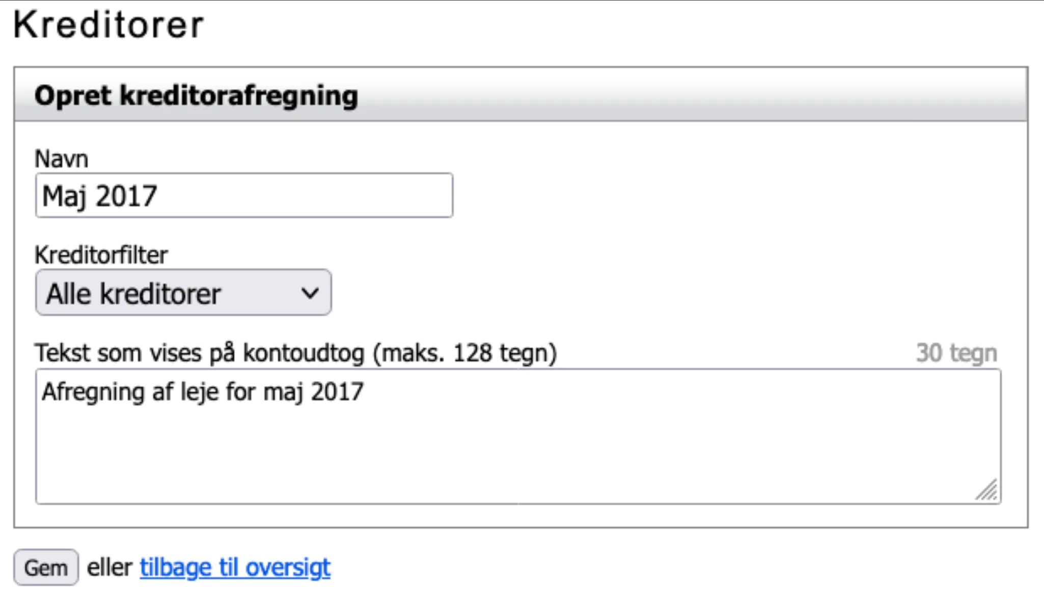 Navngiv afregning