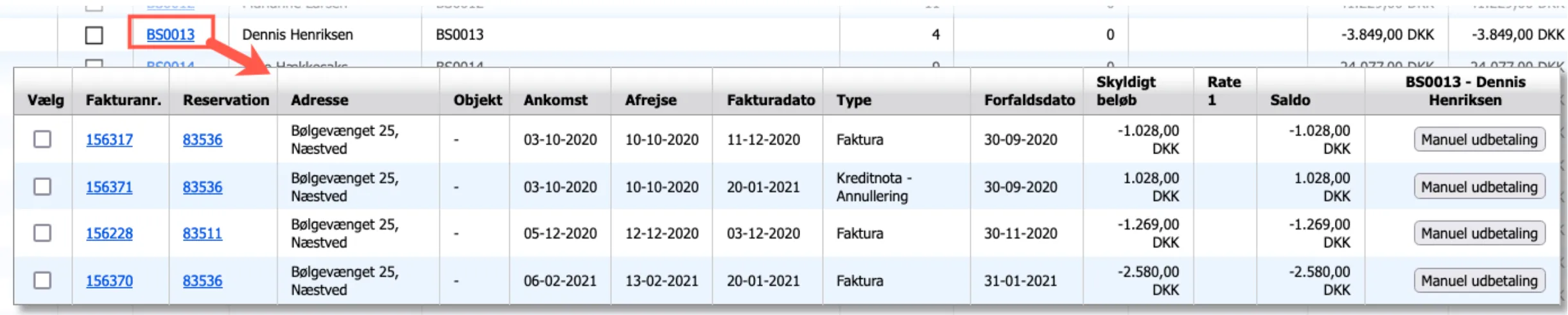 Markere det som skal afregnes