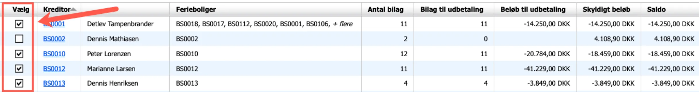 Samlet beløb til udbetaling