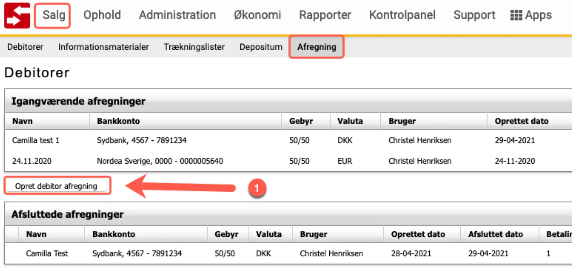 Debitor afregning