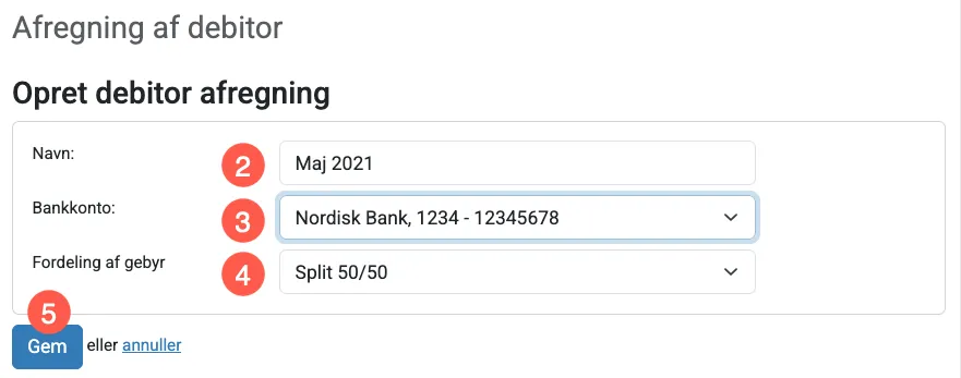 Opret afregning