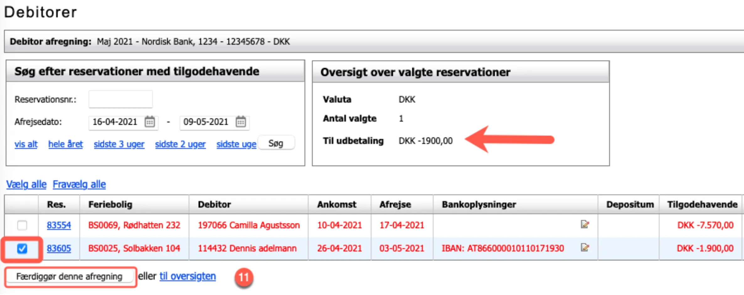 Færdiggør denne afregning