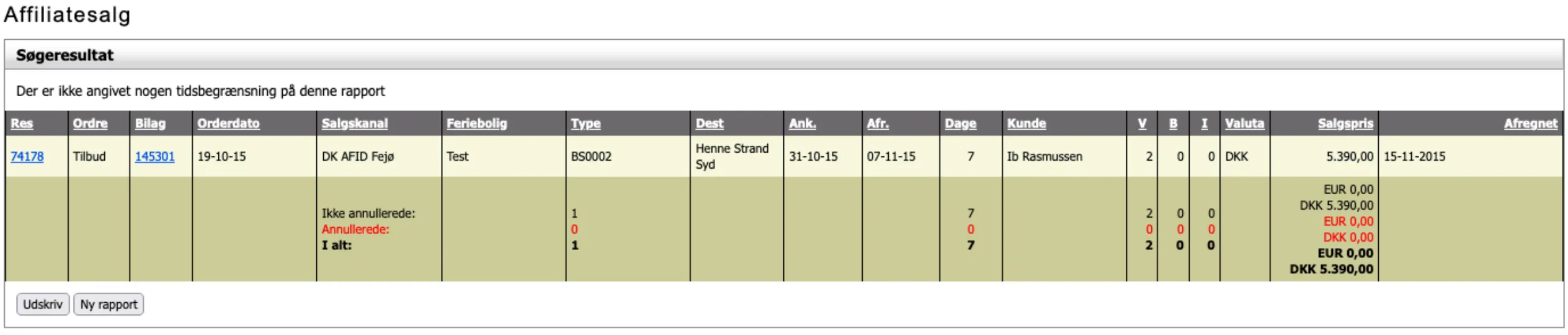 Oversigt over netop afregnet