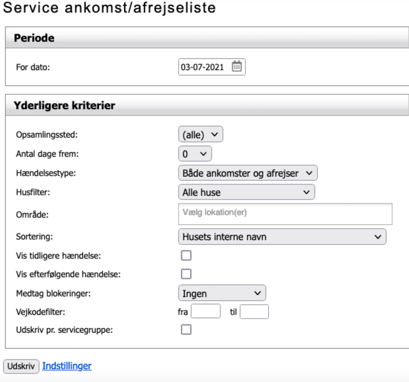 Udfyld søgekriterier