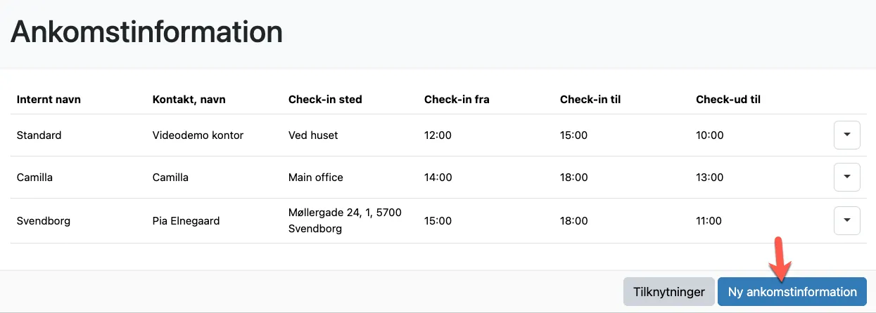 Opret en ny ankomstinformation