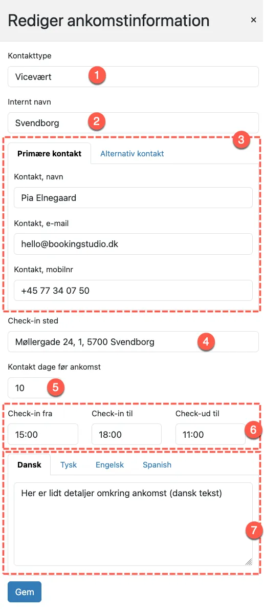 Rediger ankomstinformation