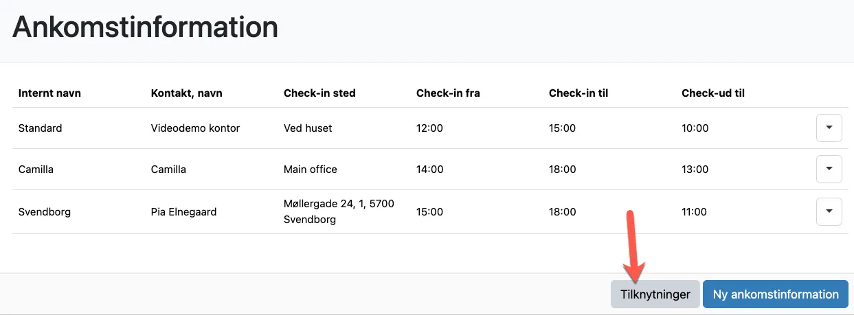 Tilknyt ferieboliger et til ankomststed