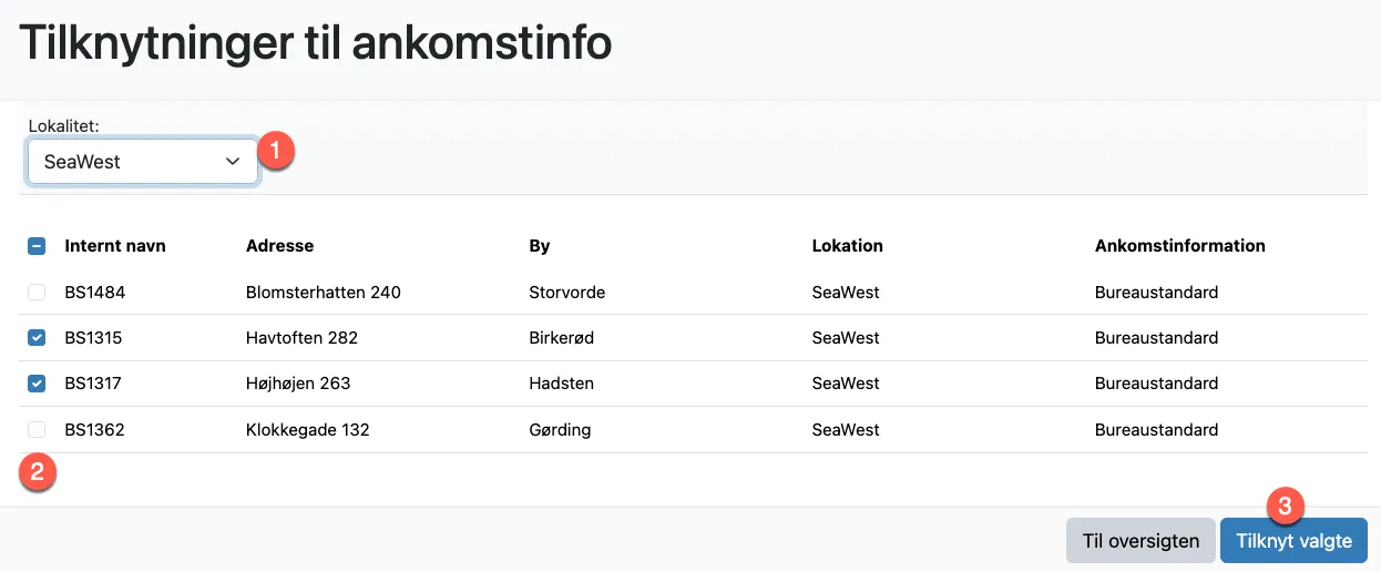 Vælg ferieboliger et til ankomststed