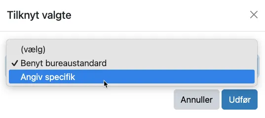 Vælg bureaustandard eller en specifik ankomstinformation