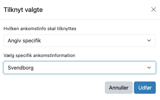 Definer den specifikke ankomstinformation