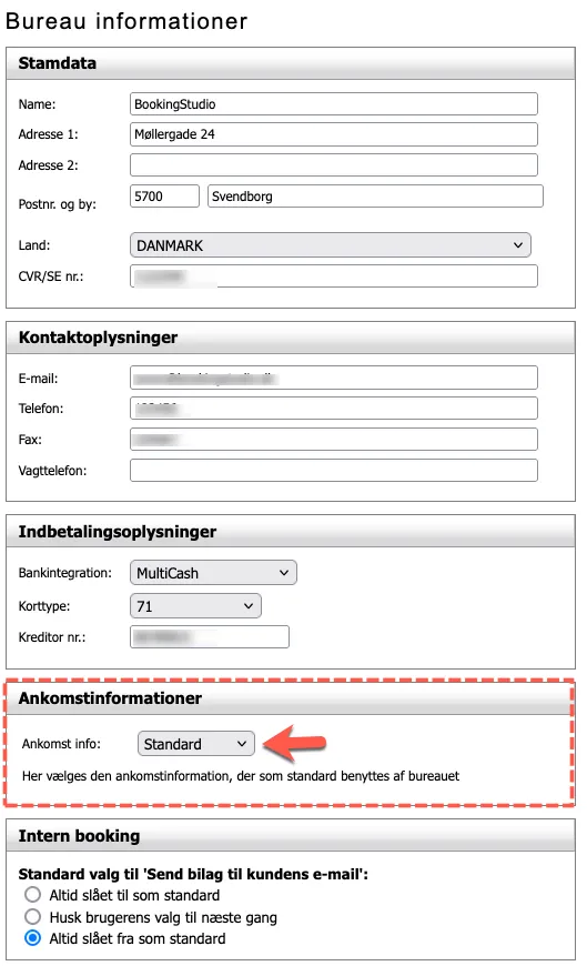 Bureaustandard for ankomstinformation
