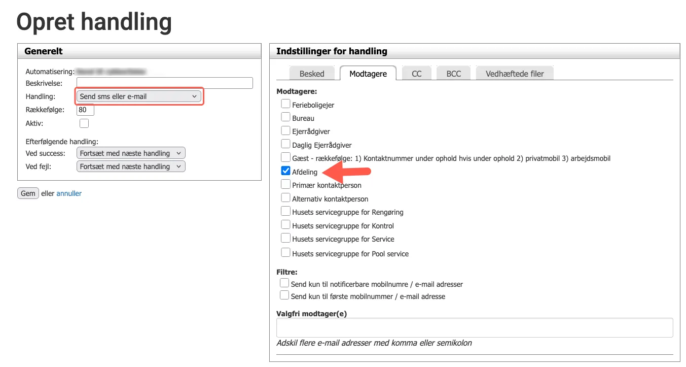 Handling: send e-mail vedrørende ordre