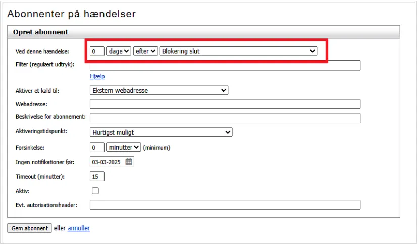 Abonnent på hændelsen blokering slut