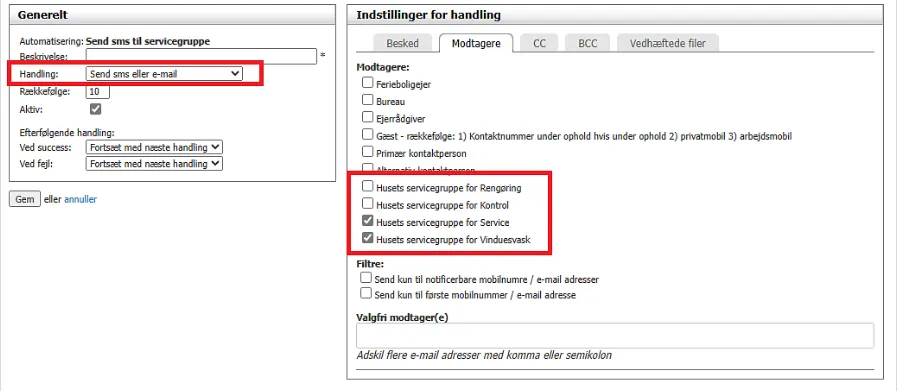 Handling: send -email vedrørende ordre