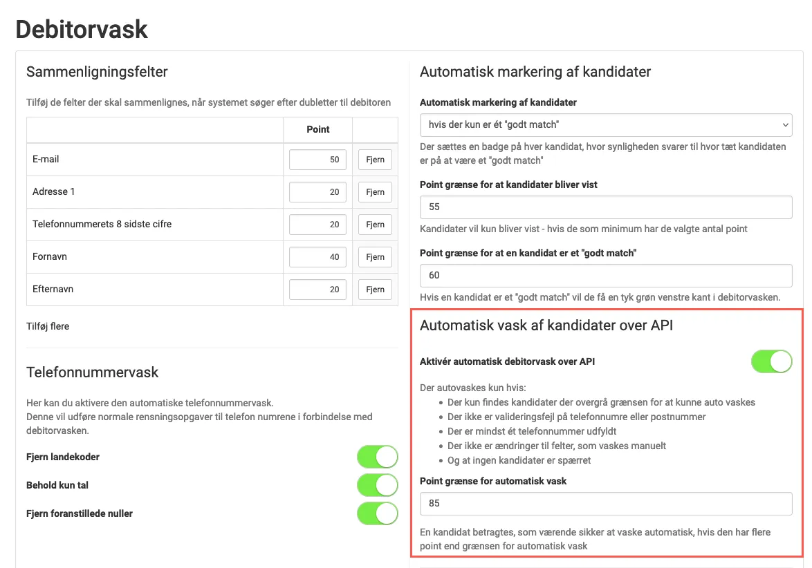 Indstillinger for debitorvask