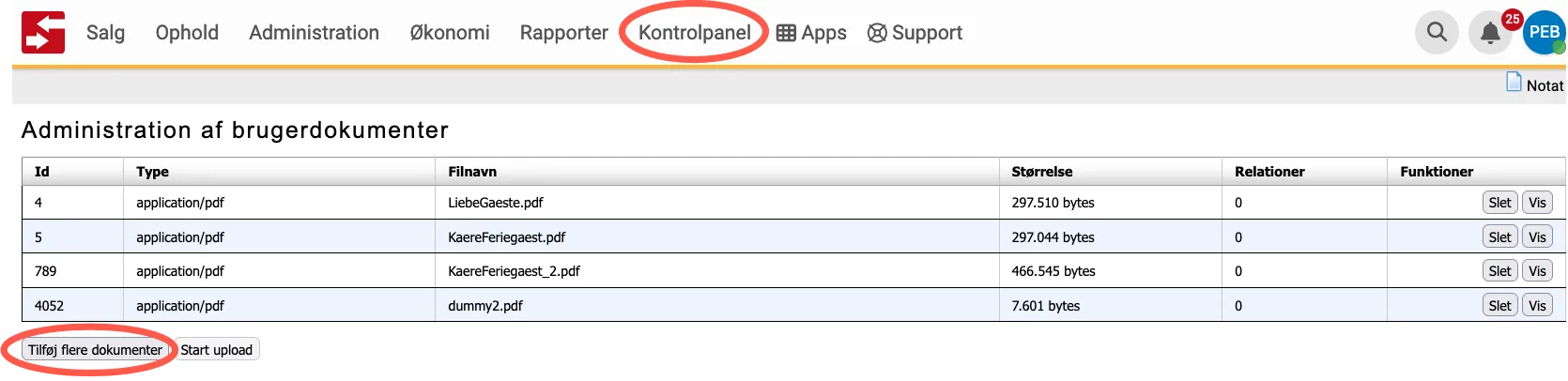 Administration af brugerdokumenter
