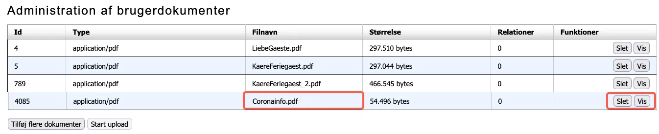 Oversigten for brugerdokumenter