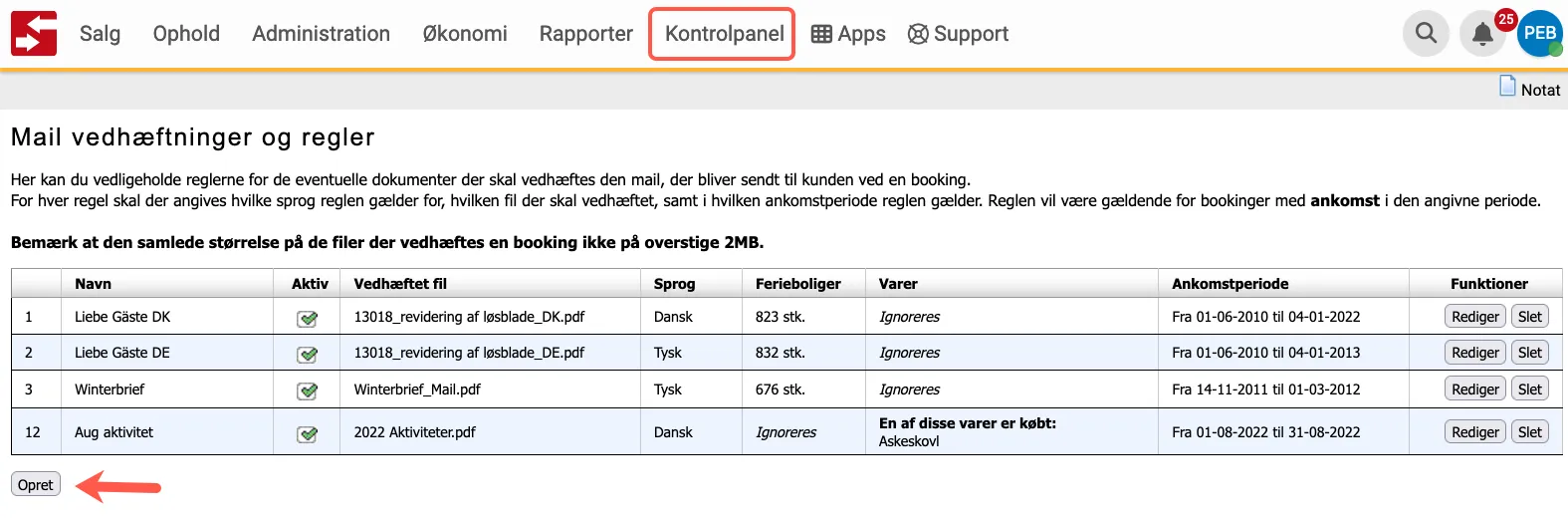 Opret en regel for at vedhæfte en pdf fil til mails