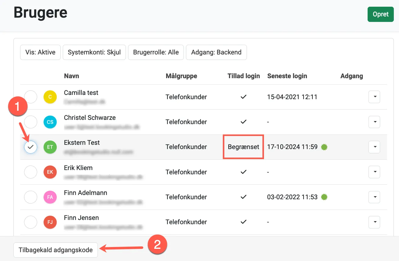 Håndtering fra brugeroversigten
