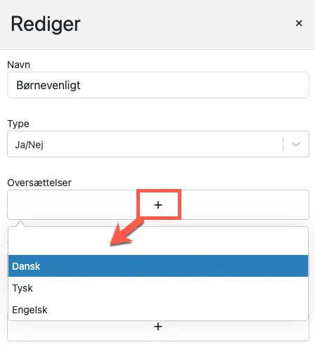 Lav tekstfelt for facilteten pr. sprog