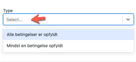 Vælg beregningstypen til betingelsen