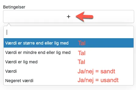 Vælg beregningstypen til betingelsen