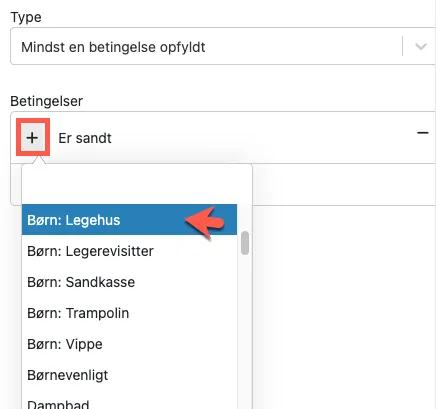 Vælg facilitet til betingelsen