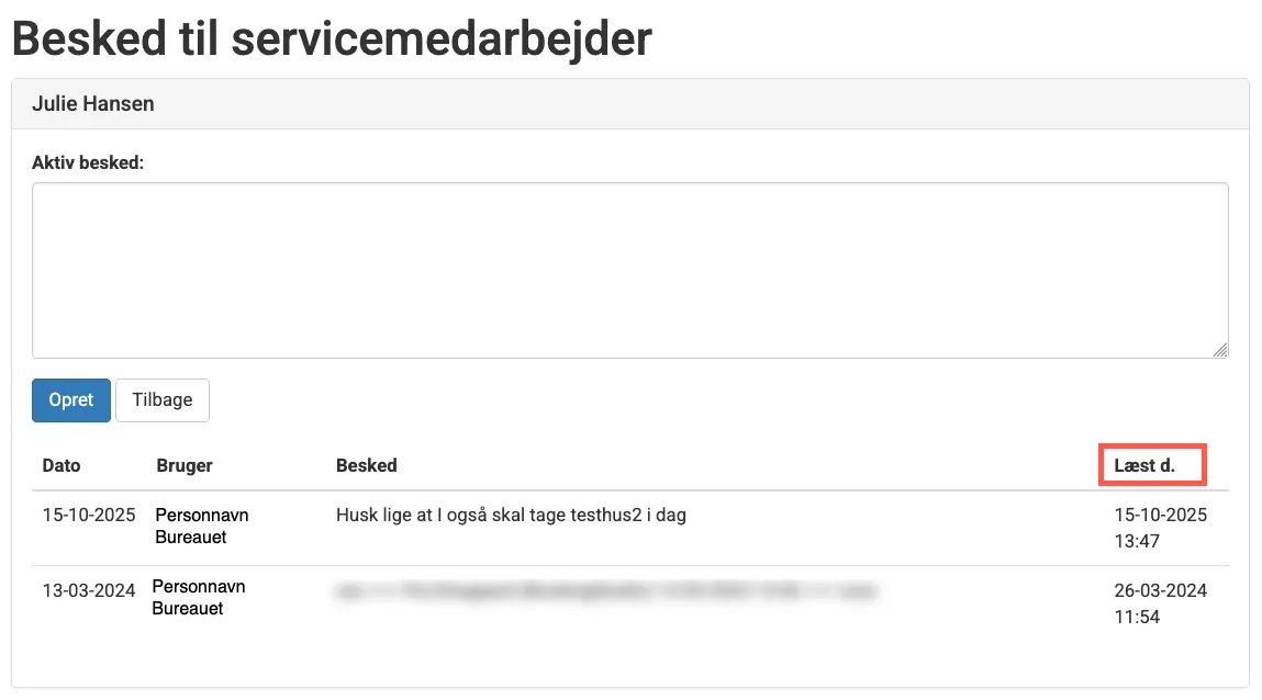 Besked i service app er nu markeret som læst