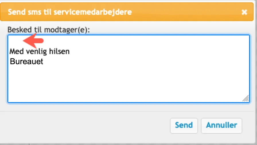 Skriv en sms til en servicemedarbejder