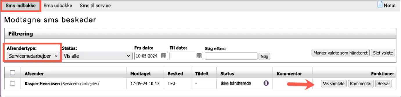 Vis samtale for sms dialogen