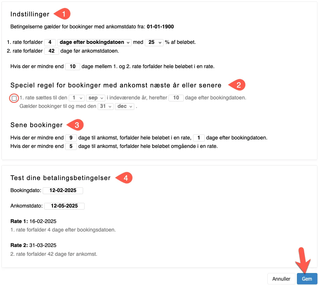Tilpas indstillinger for betalingsbetingelser