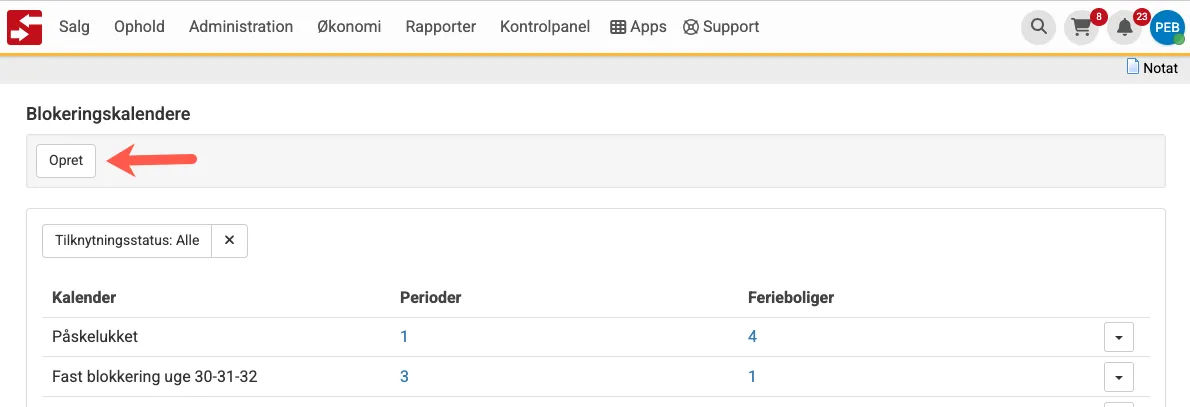 opret en blokeringskalender