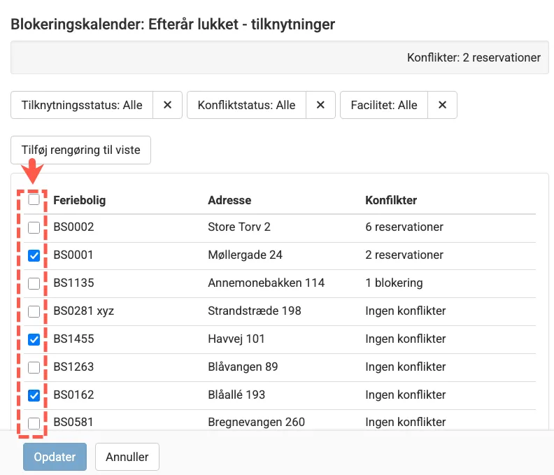 Tilknyt ferieboliger til en blokeringskalender