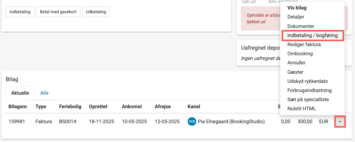 Indbetaling/bogføring