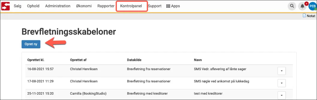 Opret ny brevfletningsskabelon