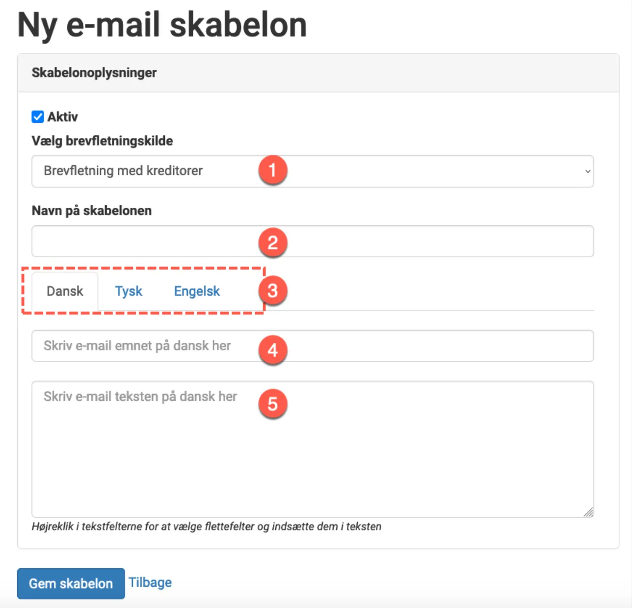 Ny e-mail skabelon